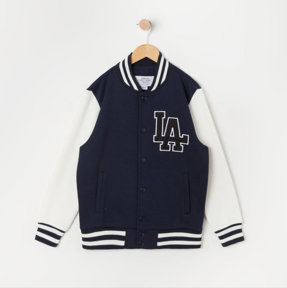 Boys LA Graphic Oversized Varsity Jacket